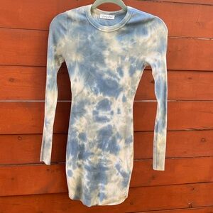 Emory Park Blue & White Tie Dye Long Sleeve Bodycon Mini Dress - Small